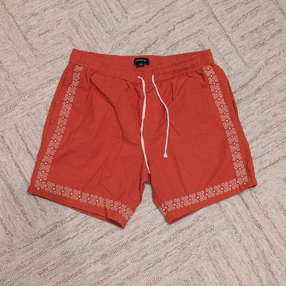 EMBROIDERED COTTON-LINEN SHORTS